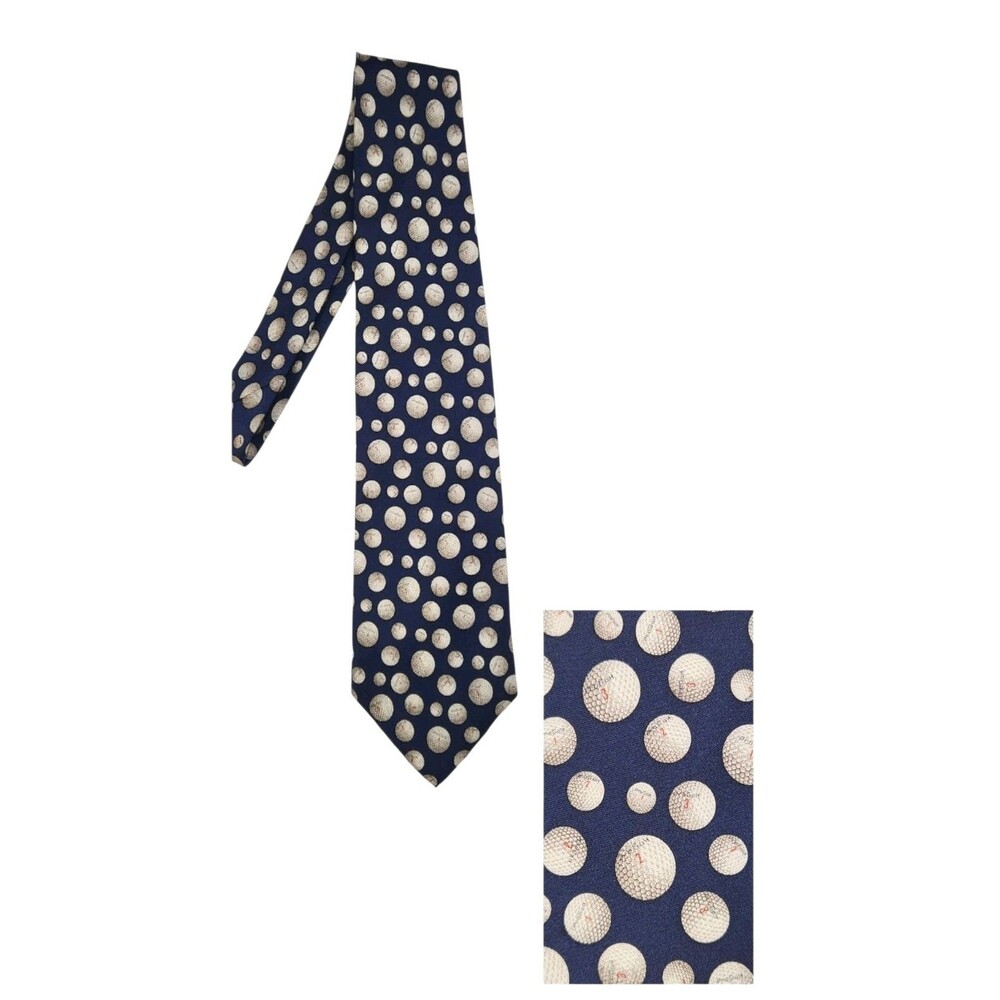 Utopia 100% Silk Handmade Novelty Golf Balls Necktie Navy Blue "Progolf" Golfing